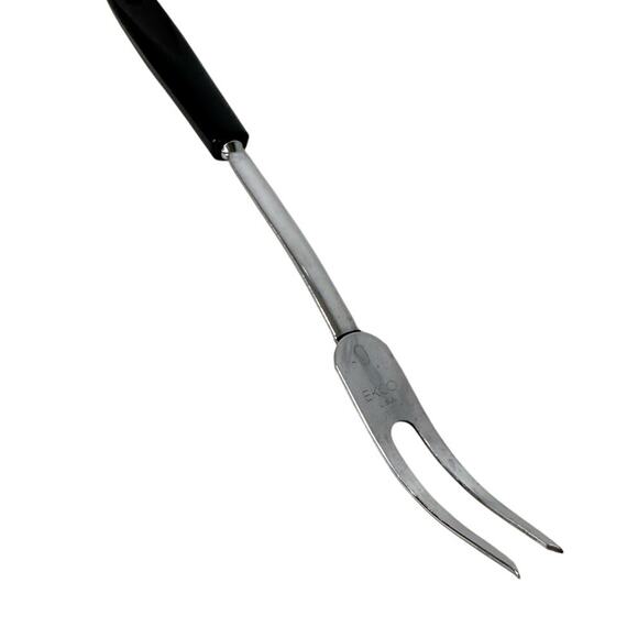 Vintage Ekco USA 2 Prong Carving Meat Fork Chromium Plate Black Handle 11.5" - Picture 1 of 6